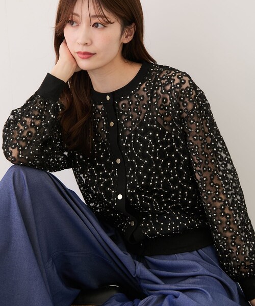 Jayro(ジャイロ)の「フラワーシアーカーディガン(カーディガン/ボレロ・レディース・ブラック系/ホワイト系・F)」の9枚目の写真