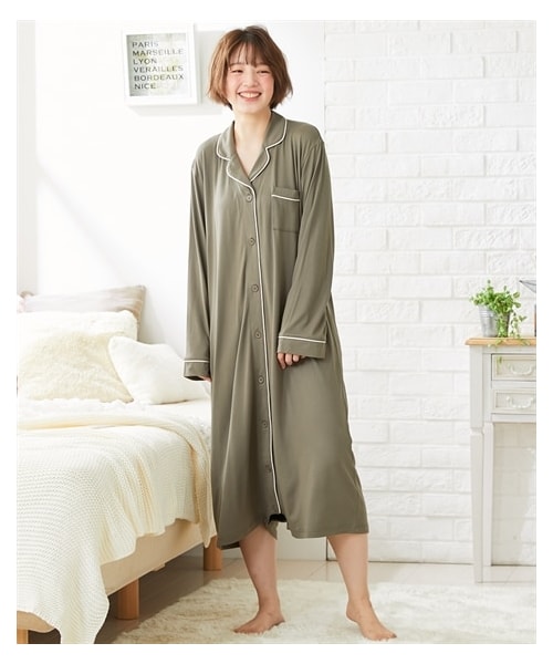 nissen（ニッセン）の「【産前・産後】ロンパスにもなる！マタニティ前開きワンピースパジャマ（マタニティウェア/グッズ・レディース・カーキ/ブルーグレー/黒系(花柄)/モカ・マタニティM/マタニティL/マタニティLL/マタニティ3L）」の12枚目の写真