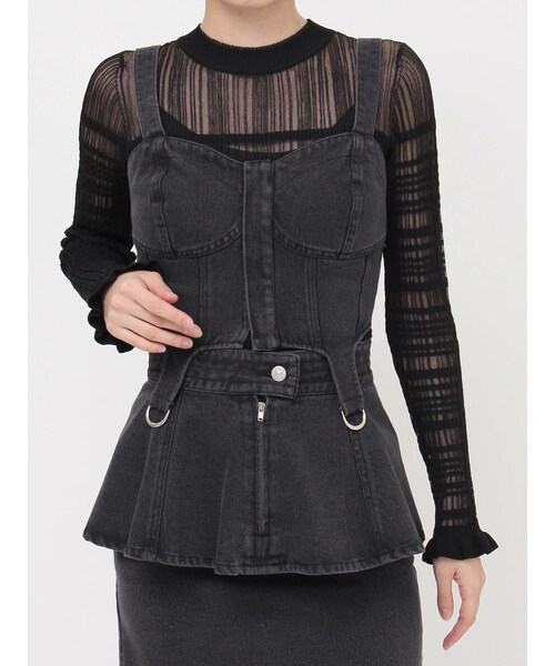 MURUA（ムルーア）の「ガーターデニムビスチェ【セットアップ着用可】（キャミソール・レディース・ブラック/ピンク/ブルー・F）」の3枚目の写真