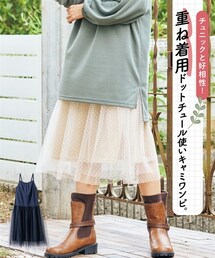 nissen | 大きいサイズ　重ね着用ドットチュール使いキャミワンピース(ワンピース)