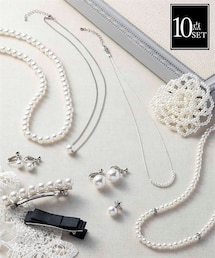 nissen | アクセサリー10点セット(ネックレス4本+イヤリング2組、コサージュ1個、バレッタ1個、ヘアクリップ1個、タックピン1個)(長め設計)(アクセサリー)