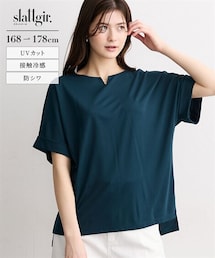 slattgir | 高身長　アクセサリー付ドルマンカットソートップス（接触冷感・UVカット・防シワ）(Tシャツ/カットソー)