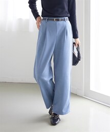 nissen | 大きいサイズなめらか桃起毛フェイクスエードワイドパンツ（ゆったりヒップ）(パンツ)