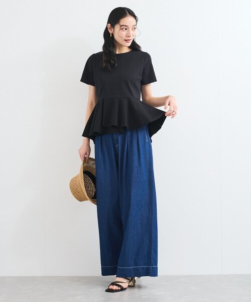 VIS（ビス）の「イレギュラーヘム異素材ドッキングペプラムプルオーバー（Tシャツ/カットソー・レディース・ブラック/オフホワイト/カーキ系・F）」の15枚目の写真