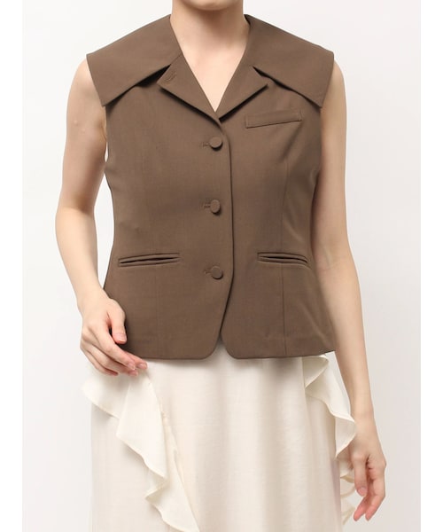 LAGUNAMOON（ラグナムーン）の「ワイドカラーベスト（ベスト・レディース・アイボリー/ブラウン・F）」の4枚目の写真