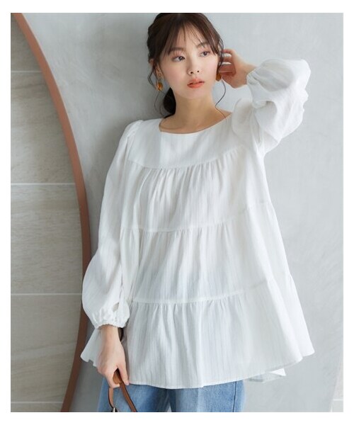 nissen（ニッセン）の「大きいサイズ　ギャザーチュニック　miclat（チュニック・レディース・ホワイト/黒・L/LL/3L/4L/5L/6L/8L/10L）」の8枚目の写真