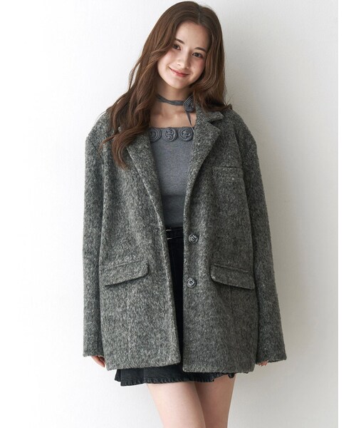 CALNAMUR（カルナムール）の「ミニシャギーテーラードコート（テーラードジャケット・レディース・グレー/ラベンダー/ミックス・F）」の2枚目の写真