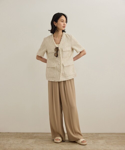 ROPE'（ロペ）の「サマーツイードハーフスリーブジャケット（ノーカラージャケット・レディース・ブラック/オフホワイト・F）」の10枚目の写真