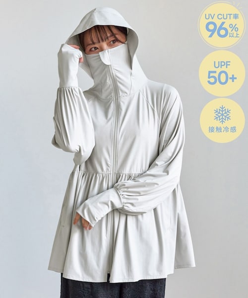 ROPE' PICNIC（ロペピクニック）の「絶対焼けたくないUVパーカー/UVカット・接触冷感（パーカー・レディース・ライトグレー/キナリ/ブルー系・F）」の4枚目の写真