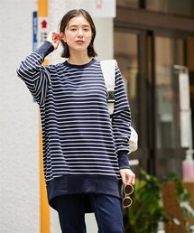 nissen | 大きいサイズ優しい肌触りの裏ベロアゆるシルエットドルマンチュニック(チュニック)