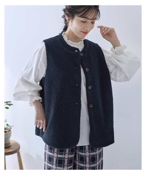 nissen（ニッセン）の「ボアベスト【Otona Purete】（ベスト・レディース・オフホワイト/ネイビー・M/L/LL/3L/4L/5L/6L）」の10枚目の写真