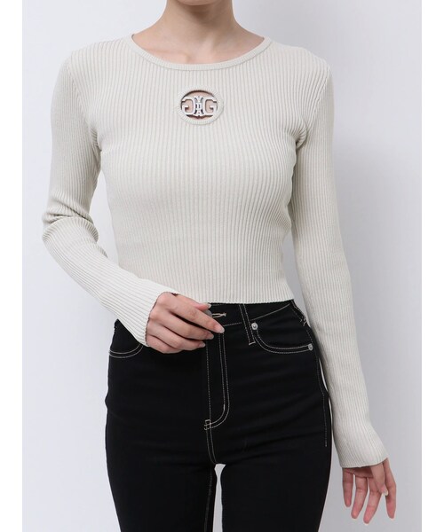 GYDA（ジェイダ）の「Symmetry GYDA MOLDクルーネックニットトップス（ニット/セーター・レディース・ライトグレー/アイスブルー/オフホワイト/ブラック/スカイブルー・F）」の11枚目の写真