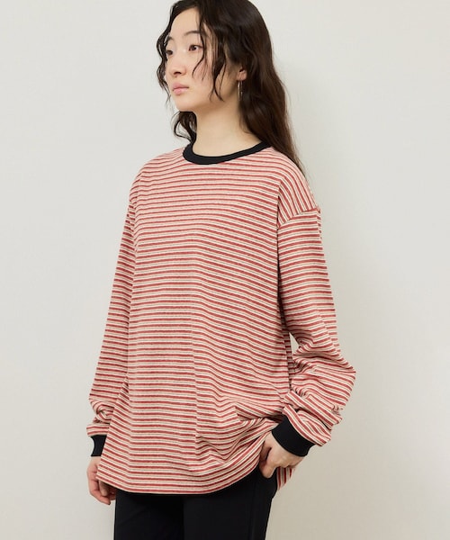 ADAM ET ROPE'(アダムエロペ)の「【BATONER for ADAM ET ROPE'】別注HIGH GAUGE BORDER LS T-SHIRT(Tシャツ/カットソー・レディース・グレー/レッド・F)」の5枚目の写真
