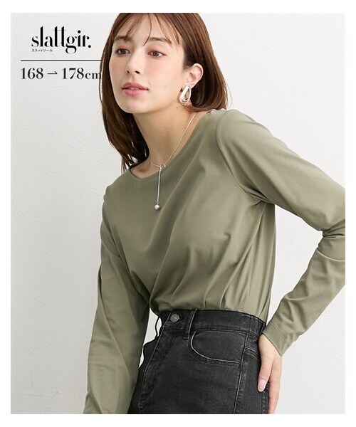 nissen（ニッセン）の「高身長　綿混ＯＮにもＯＦＦにも使えるキレイ見え長袖Ｔシャツ　（トールサイズ）（Tシャツ/カットソー・レディース・オフホワイト/黒/カーキ・MTT/LTT/LLTT/3LTT/4LTT/5LTT）」の3枚目の写真