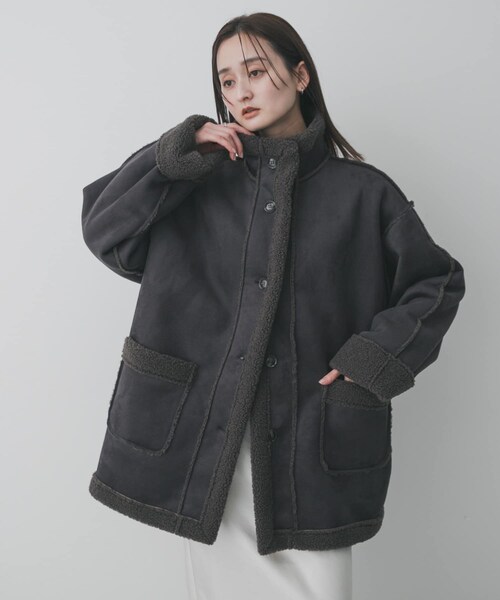 SENSE OF PLACE by URBAN RESEARCH(センスオブプレイスバイアーバンリサーチ)の「フェイクムートンスタンドジャケット(ムートンコート・レディース・BROWN/CHARCOAL/IVORY・One)」の13枚目の写真