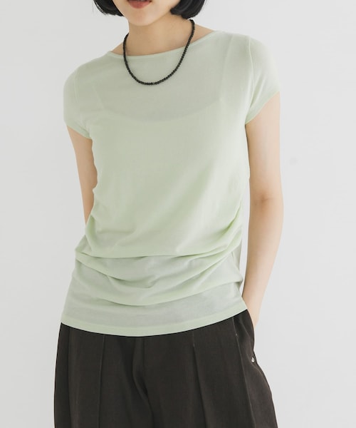 KBF（ケイビーエフ）の「タックドレープTEE（Tシャツ/カットソー・レディース・OFF/BLACK/MELON/CHALK・One）」の3枚目の写真