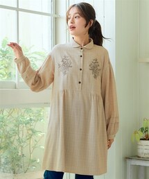 nissen | 大きいサイズ綿１００％起毛刺しゅう使いビエラチュニックブラウス(チュニック)