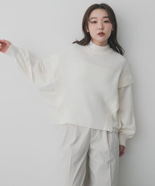 SENSE OF PLACE by URBAN RESEARCH（センスオブプレイスバイアーバンリサーチ）の「『一部WEB限定カラー』ストレッチショルダータックセーター（ニット/セーター・レディース・OFF WHITE/GRAY/MOCHA/RED/YELLOW/BLACK/BLUE・one/One）」の9枚目の写真