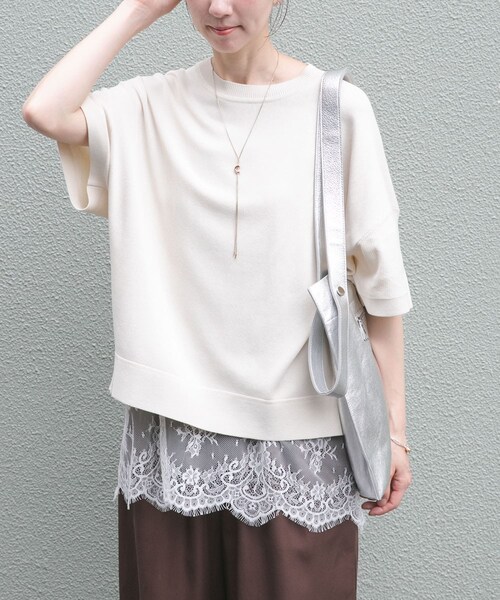 ITEMS URBANRESEARCH（アイテムズ アーバンリサーチ）の「『洗濯可』ニットTシャツ（ニット/セーター・レディース・OFF/BLK/CHA/GRN/ORG・Free）」の7枚目の写真