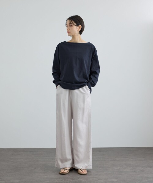 ADAM ET ROPE'(アダムエロペ)の「【ONIT(オニット)】SUPER AMERICAN DRYCOTTON BACKOPEN LONGSLEEVE T(Tシャツ/カットソー・レディース・ホワイト/ネイビー・1)」の7枚目の写真