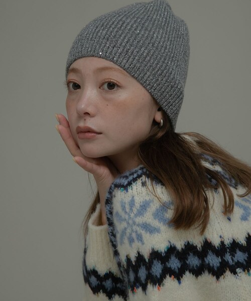 URBAN RESEARCH Sonny Label（アーバンリサーチサニーレーベル）の「スパンコールラメニット帽（ニットキャップ/ビーニー・レディース・グレー/チャコール・one）」の4枚目の写真