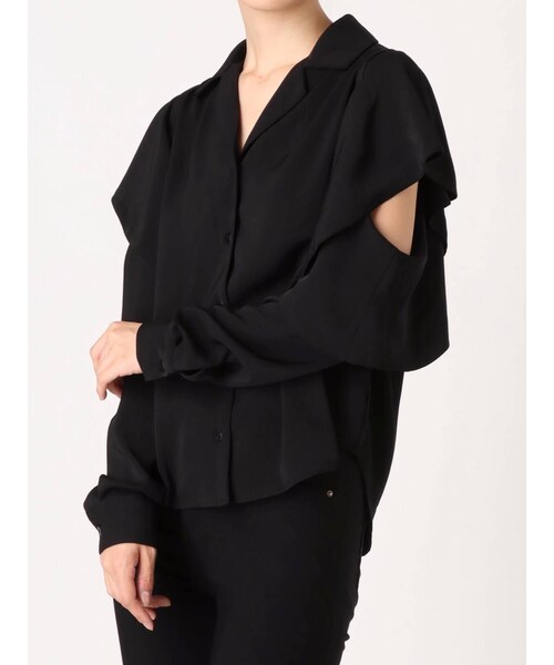 EMODA（エモダ）の「オープンカラーフリルシャツ（シャツ/ブラウス・レディース・ライトミックス/ミックス/ブラック・F）」の3枚目の写真