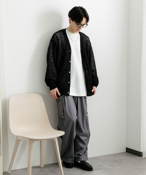 SENSE OF PLACE by URBAN RESEARCH（センスオブプレイスバイアーバンリサーチ）の「『ユニセックス』『洗濯可』シアーVネックカーディガン（カーディガン/ボレロ・メンズ・RED/BLACK/MINT・M/L）」の10枚目の写真