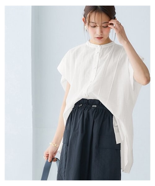 nissen（ニッセン）の「バンドカラーオーバーシャツ（シャツ/ブラウス・レディース・グレイッシュブルー/オフホワイト/黒・S/M/L/LL/3L/4L/5L/6L）」の6枚目の写真