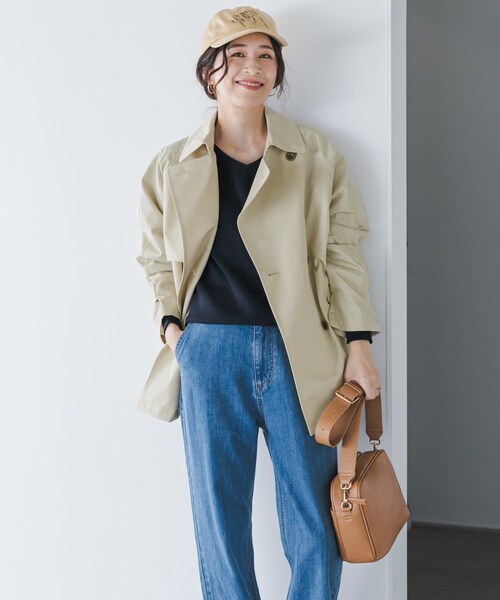 URBAN RESEARCH DOORS（アーバンリサーチドアーズ）の「撥水ショートトレンチ（ステンカラーコート・レディース・L.BEIGE/NAVY・Free）」の9枚目の写真