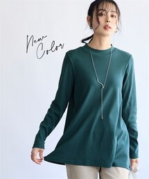 nissen | 綿１００％フライス素材モックネックフレアチュニックＴシャツ（UVカット）＜大きいサイズ有＞(Tシャツ/カットソー)