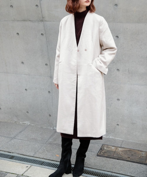 SENSE OF PLACE by URBAN RESEARCH（センスオブプレイスバイアーバンリサーチ）の「ウールビーバーノーカラーコート（ノーカラージャケット・レディース・L.KHAKI/L.GRAY/PURPLE/MOCHA/BLACK・FREE）」の2枚目の写真