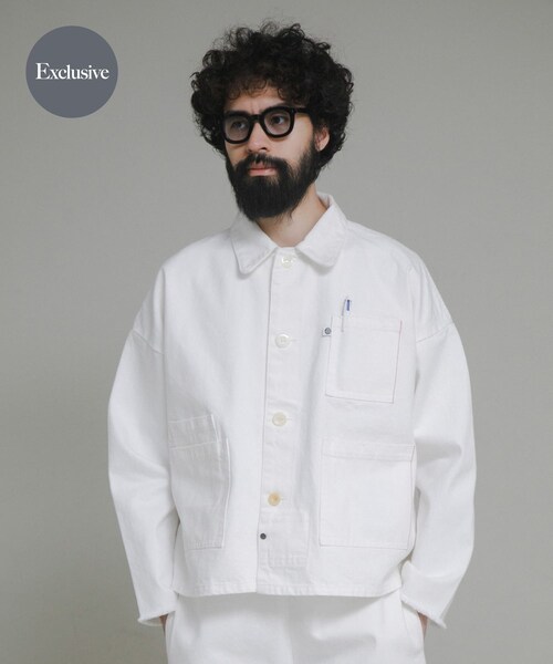 URBAN RESEARCH（アーバンリサーチ）の「『別注』LOWERCASE×URBS　FACEカバーオール（デニムジャケット・メンズ・WHITE・M/L/XL）」の2枚目の写真