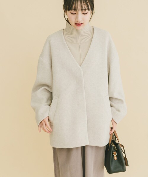 ITEMS URBANRESEARCH（アイテムズ アーバンリサーチ）の「ノーカラーコクーンジャケット（ノーカラージャケット・レディース・GRY/IVO・Free）」の6枚目の写真