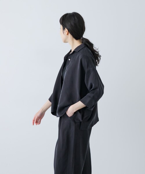 かぐれ（カグレ）の「キュプラオープンカラーシャツ（シャツ/ブラウス・レディース・NAVY/BLACK・Free）」の7枚目の写真