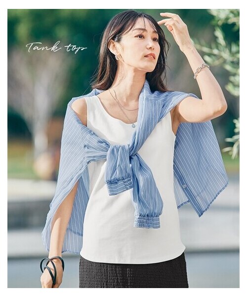 nissen（ニッセン）の「デコルテがきれいに見えるタンクトップ（UVカット、接触冷感）（Tシャツ/カットソー・レディース・黒/オフホワイト・S/M/L/LL）」の2枚目の写真