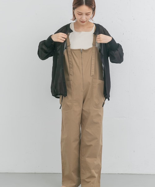 EKAL(エカル)の「製品洗いジップデザインサロペット(サロペット/オーバーオール・レディース・チャコール/キャメル・one)」の2枚目の写真