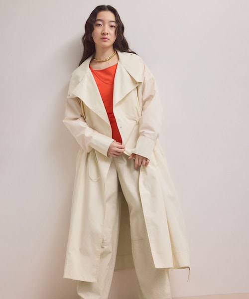 ADAM ET ROPE'(アダムエロペ)の「【WEB限定】・【サステナブル】スタンドカラーロングモッズコート(モッズコート・レディース・ブラック/オフホワイト/ブラウン系・F)」の1枚目の写真