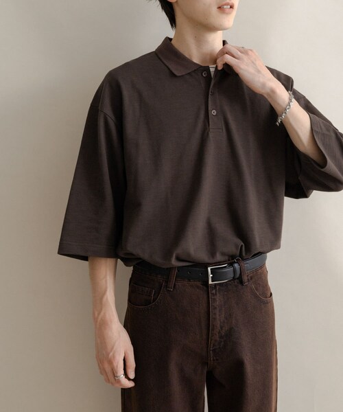 SENSE OF PLACE by URBAN RESEARCH（センスオブプレイスバイアーバンリサーチ）の「スラブカノコエクストラルーズポロシャツ（ポロシャツ・メンズ・BLACK/OATMEAL/BROWN・M/L）」の4枚目の写真