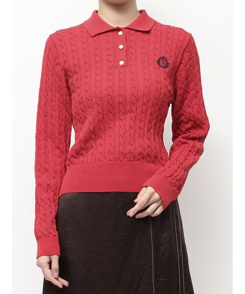 TONAL（トーナル）の「エンブレム刺繍ポロニット（ニット/セーター・レディース・オフホワイト/レッド/ネイビー・M）」の5枚目の写真