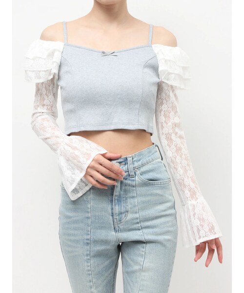 RESEXXY（リゼクシー）の「スリーブレースリブカットトップス（Tシャツ/カットソー・レディース・ホワイト/グレー/ブラック・F）」の9枚目の写真