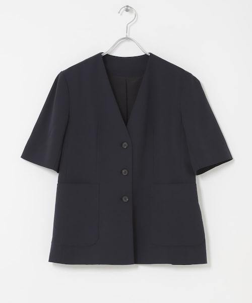 URBAN RESEARCH ROSSO（アーバンリサーチロッソ）の「クールタッチ 防シワ ハーフスリーブジャケット（ノーカラージャケット・レディース・GREIGE/DARK NAVY・Free）」の2枚目の写真