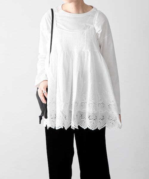 かぐれ（カグレ）の「スカラップ刺繍キャミソール（キャミソール・レディース・OFF/BLACK・FREE）」の6枚目の写真