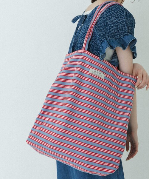 URBAN RESEARCH Sonny Label（アーバンリサーチサニーレーベル）の「パイルボーダービッグトート（トートバッグ・レディース・チャコール/グリーン/ブルー・One）」の17枚目の写真