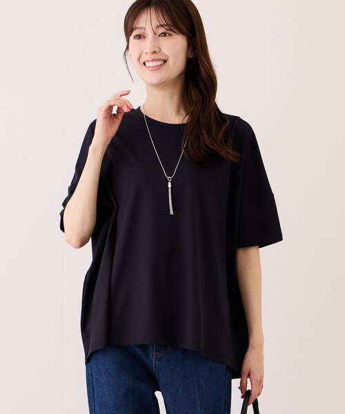 Jayro(ジャイロ)の「クリアクールワイドシルエットプルオーバー(Tシャツ/カットソー・レディース・ブラック/ホワイト系/ブルー・F)」の2枚目の写真