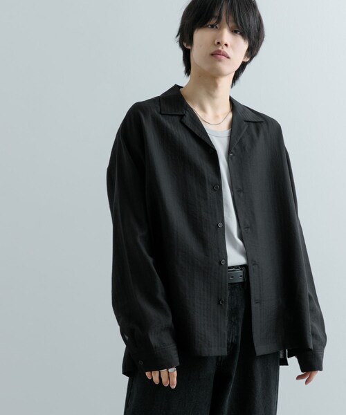 SENSE OF PLACE by URBAN RESEARCH(センスオブプレイスバイアーバンリサーチ)の「シアーストライプオープンカラーシャツ(シャツ/ブラウス・メンズ・BLACK/GREIGE/KHAKI・M/L)」の21枚目の写真