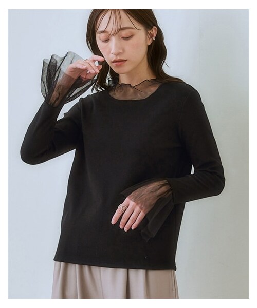 nissen（ニッセン）の「チュールタートル袖プリーツインナープルオーバー（Tシャツ/カットソー・レディース・オフホワイト/黒・S/M/L/LL/3L/4L/5L/6L）」の5枚目の写真