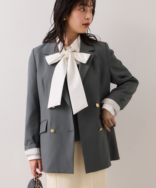VIS（ビス）の「【美easy】コンフォート金ボタンジャケット/イージーケア・UVケア・セットアップ対応（テーラードジャケット・レディース・グレー/ベージュ/ライトグリーン/ネイビー・L/M/S）」の2枚目の写真