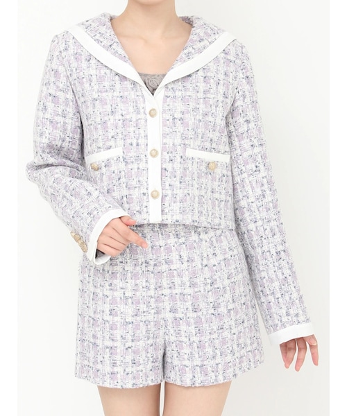 CALNAMUR（カルナムール）の「セーラーツイードジャケット（ノーカラージャケット・レディース・イエロー/パープル/クリア・F）」の4枚目の写真