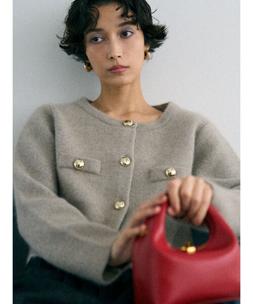 LAGUNAMOON（ラグナムーン）の「CHNラクーンニットジャケット（ノーカラージャケット・レディース・ピンク/ネイビー/ベージュ・F）」の6枚目の写真