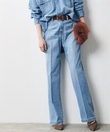 CHIC STYLE | 大きいサイズ綿100％センタープレスワイドデニムパンツシックスタイル(デニムパンツ)